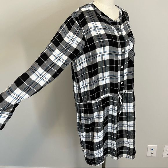 Gap Half Button Black and White Plaid Shirt Dress - Picture 5 of 12